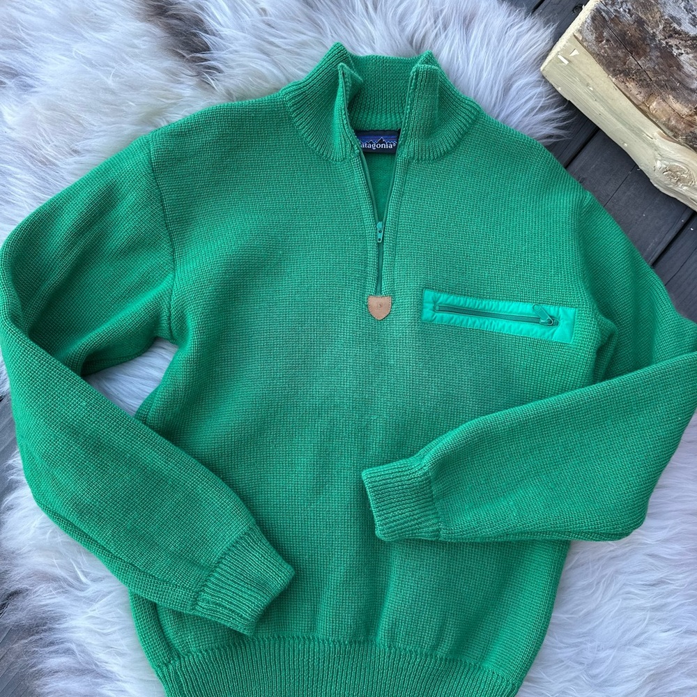🏔️ Vintage Patagonia Wool Half-Zip Sweater – Kelly Green (XS) ❄️